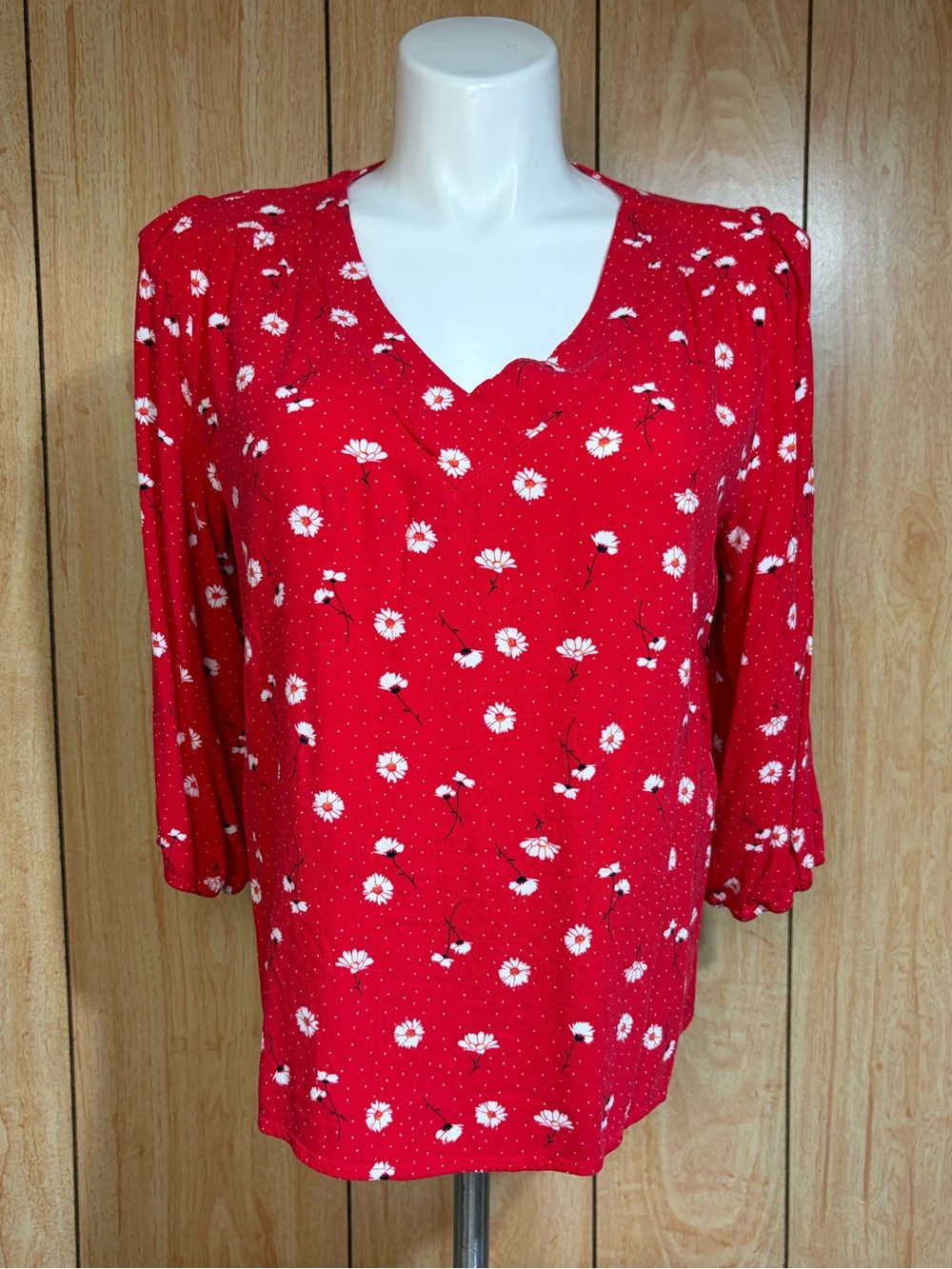 St. John's Bay Red Floral V-Neck Blouse SZ - XL